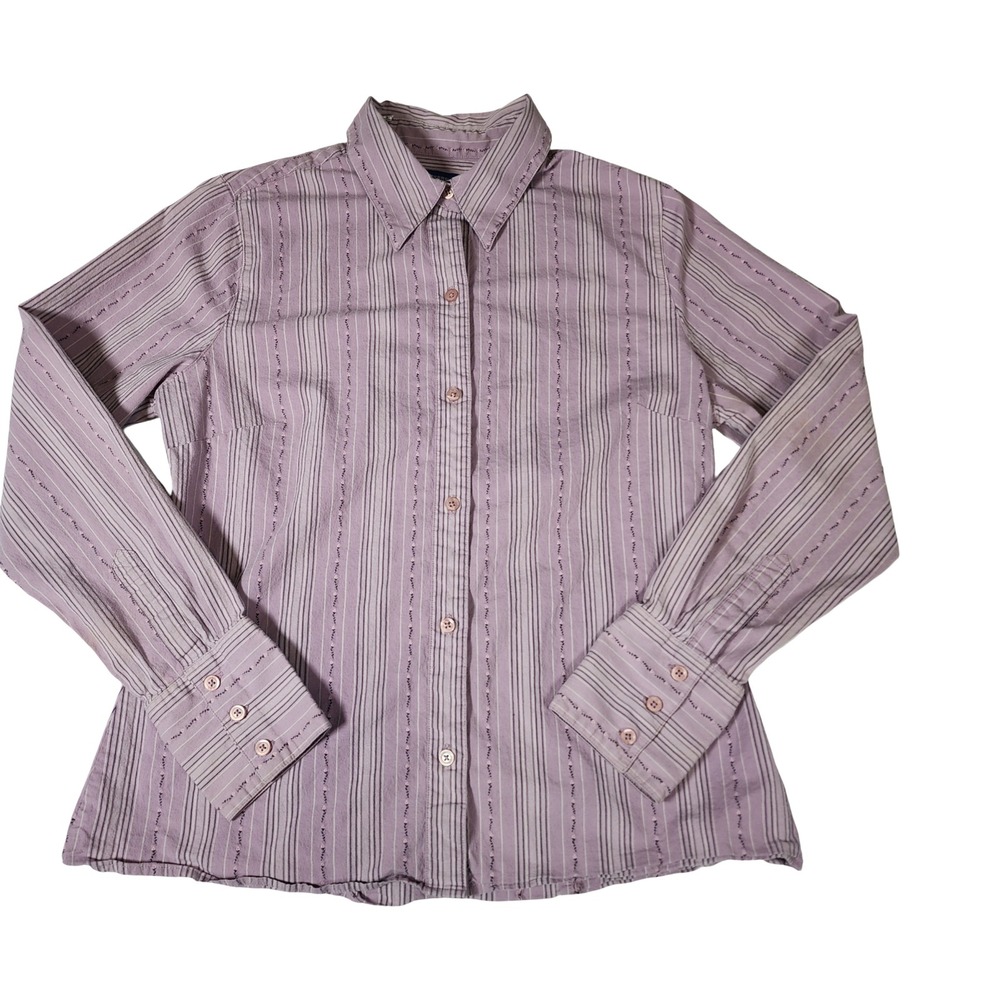 Dockers Womens Purple Striped Long Sleeve Button Down Shirt Size M Embroidered